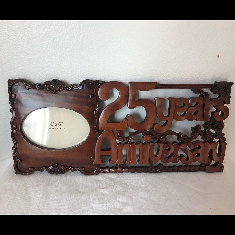 5/$15 SALE Vintage Probella USA Carved Wooden Picture Frame 25 Year Anniversary